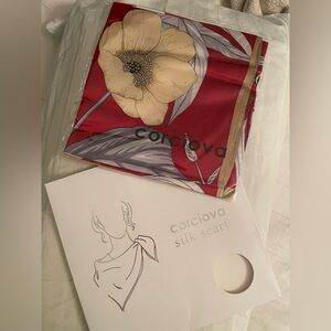 Red/Blue/Beige Corciova 35 x 35 Large Square Scarf for Women, Silk